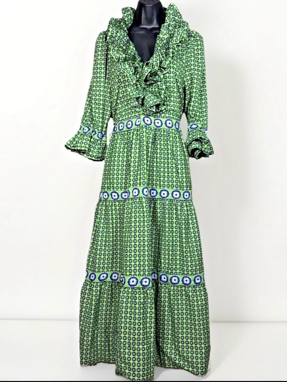 Gretchen Scott Designs Green Patterned Ruffle-Tier Maxi Dress